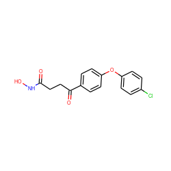 O=C(CCC(=O)c1ccc(Oc2ccc(Cl)cc2)cc1)NO ZINC000028527610