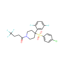 O=C(CCC(F)(F)F)N1CCC(c2cc(F)ccc2F)(S(=O)(=O)c2ccc(Cl)cc2)CC1 ZINC000084634458