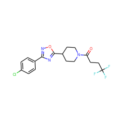 O=C(CCC(F)(F)F)N1CCC(c2nc(-c3ccc(Cl)cc3)no2)CC1 ZINC000082153913