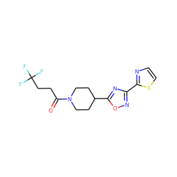 O=C(CCC(F)(F)F)N1CCC(c2nc(-c3nccs3)no2)CC1 ZINC000073199854