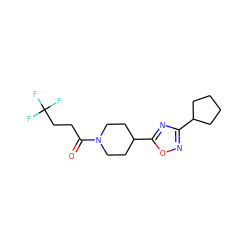 O=C(CCC(F)(F)F)N1CCC(c2nc(C3CCCC3)no2)CC1 ZINC000082155753