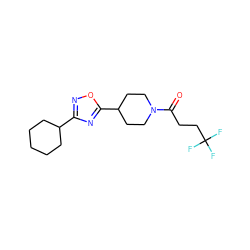 O=C(CCC(F)(F)F)N1CCC(c2nc(C3CCCCC3)no2)CC1 ZINC000082150826