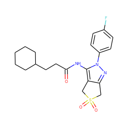 O=C(CCC1CCCCC1)Nc1c2c(nn1-c1ccc(F)cc1)CS(=O)(=O)C2 ZINC000003009238