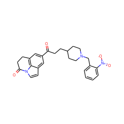 O=C(CCC1CCN(Cc2ccccc2[N+](=O)[O-])CC1)c1cc2c3c(ccn3C(=O)CC2)c1 ZINC000066102041