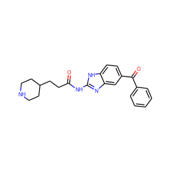 O=C(CCC1CCNCC1)Nc1nc2cc(C(=O)c3ccccc3)ccc2[nH]1 ZINC000084688703