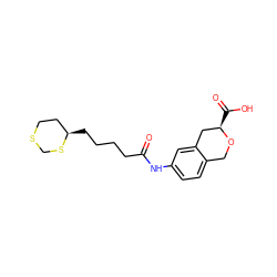 O=C(CCCC[C@@H]1CCSCS1)Nc1ccc2c(c1)C[C@@H](C(=O)O)OC2 ZINC000043018992