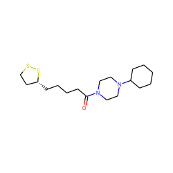 O=C(CCCC[C@@H]1CCSS1)N1CCN(C2CCCCC2)CC1 ZINC000095583993