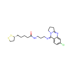 O=C(CCCC[C@@H]1CCSS1)NCCC/N=c1/c2ccc(Cl)cc2nc2n1CCC2 ZINC000040880216