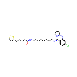 O=C(CCCC[C@@H]1CCSS1)NCCCCCCCC/N=c1/c2ccc(Cl)cc2nc2n1CCC2 ZINC000040880249