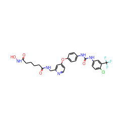 O=C(CCCCC(=O)NCc1cc(Oc2ccc(NC(=O)Nc3ccc(Cl)c(C(F)(F)F)c3)cc2)ccn1)NO ZINC000043197980