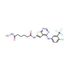 O=C(CCCCC(=O)Nc1cc2c(Nc3ccc(Cl)c(C(F)(F)F)c3)ncnc2s1)NO ZINC000299831347