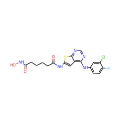 O=C(CCCCC(=O)Nc1cc2c(Nc3ccc(F)c(Cl)c3)ncnc2s1)NO ZINC000299829801