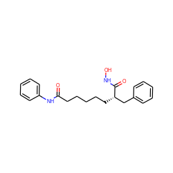 O=C(CCCCC[C@@H](Cc1ccccc1)C(=O)NO)Nc1ccccc1 ZINC000028821405