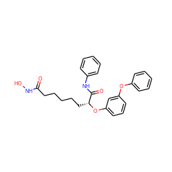 O=C(CCCCC[C@@H](Oc1cccc(Oc2ccccc2)c1)C(=O)Nc1ccccc1)NO ZINC000028956723