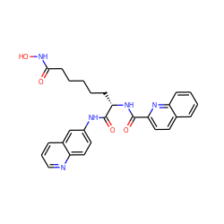 O=C(CCCCC[C@H](NC(=O)c1ccc2ccccc2n1)C(=O)Nc1ccc2ncccc2c1)NO ZINC000028898972