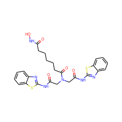 O=C(CCCCCC(=O)N(CC(=O)Nc1nc2ccccc2s1)CC(=O)Nc1nc2ccccc2s1)NO ZINC000029133400