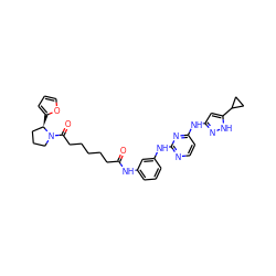 O=C(CCCCCC(=O)N1CCC[C@H]1c1ccco1)Nc1cccc(Nc2nccc(Nc3cc(C4CC4)[nH]n3)n2)c1 ZINC000473081786