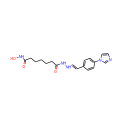 O=C(CCCCCC(=O)NN/C=C/c1ccc(-n2ccnc2)cc1)NO ZINC000040950329