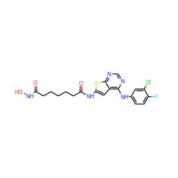 O=C(CCCCCC(=O)Nc1cc2c(Nc3ccc(F)c(Cl)c3)ncnc2s1)NO ZINC000299824744