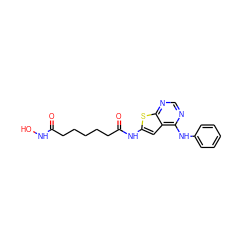 O=C(CCCCCC(=O)Nc1cc2c(Nc3ccccc3)ncnc2s1)NO ZINC000299819204