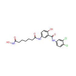 O=C(CCCCCC(=O)Nc1ccc(O)c(C(=O)Nc2ccc(Cl)c(Cl)c2)c1)NO ZINC000084670578