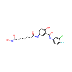 O=C(CCCCCC(=O)Nc1ccc(O)c(C(=O)Nc2ccc(F)c(Cl)c2)c1)NO ZINC000084670209