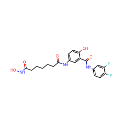 O=C(CCCCCC(=O)Nc1ccc(O)c(C(=O)Nc2ccc(F)c(F)c2)c1)NO ZINC000084653670