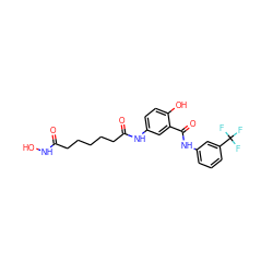 O=C(CCCCCC(=O)Nc1ccc(O)c(C(=O)Nc2cccc(C(F)(F)F)c2)c1)NO ZINC000084670576