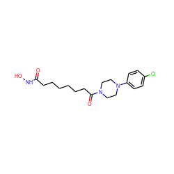 O=C(CCCCCCC(=O)N1CCN(c2ccc(Cl)cc2)CC1)NO ZINC000029133318