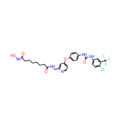 O=C(CCCCCCC(=O)NCc1cc(Oc2ccc(NC(=O)Nc3ccc(Cl)c(C(F)(F)F)c3)cc2)ccn1)NO ZINC000043197981