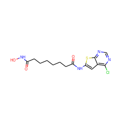 O=C(CCCCCCC(=O)Nc1cc2c(Cl)ncnc2s1)NO ZINC000299828485