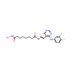 O=C(CCCCCCC(=O)Nc1cc2c(Nc3ccc(F)c(Cl)c3)ncnc2s1)NO ZINC000299831843