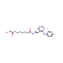 O=C(CCCCCCC(=O)Nc1cc2c(Nc3ccc(F)cc3F)ncnc2s1)NO ZINC000299827822