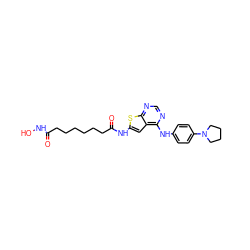 O=C(CCCCCCC(=O)Nc1cc2c(Nc3ccc(N4CCCC4)cc3)ncnc2s1)NO ZINC000299819945