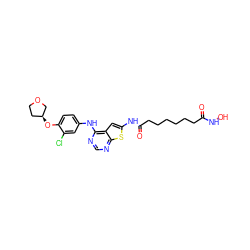 O=C(CCCCCCC(=O)Nc1cc2c(Nc3ccc(O[C@H]4CCOC4)c(Cl)c3)ncnc2s1)NO ZINC000299820686