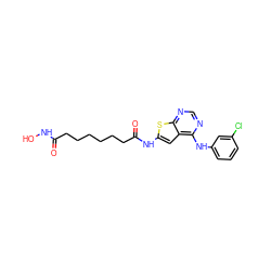 O=C(CCCCCCC(=O)Nc1cc2c(Nc3cccc(Cl)c3)ncnc2s1)NO ZINC000299830483