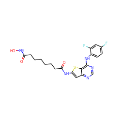 O=C(CCCCCCC(=O)Nc1cc2ncnc(Nc3ccc(F)cc3F)c2s1)NO ZINC001772577077