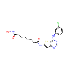 O=C(CCCCCCC(=O)Nc1cc2ncnc(Nc3cccc(Cl)c3)c2s1)NO ZINC001772639563