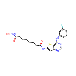 O=C(CCCCCCC(=O)Nc1cc2ncnc(Nc3cccc(F)c3)c2s1)NO ZINC001772658138