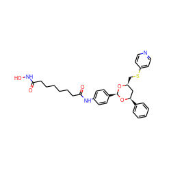 O=C(CCCCCCC(=O)Nc1ccc([C@@H]2O[C@H](c3ccccc3)C[C@H](CSc3ccncc3)O2)cc1)NO ZINC000014978683