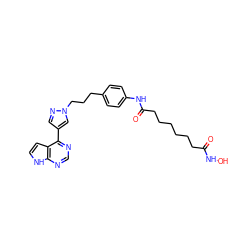 O=C(CCCCCCC(=O)Nc1ccc(CCCn2cc(-c3ncnc4[nH]ccc34)cn2)cc1)NO ZINC001772600310