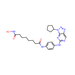 O=C(CCCCCCC(=O)Nc1ccc(Nc2ncc3nnn(C4CCCC4)c3n2)cc1)NO ZINC001772631729