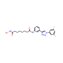 O=C(CCCCCCC(=O)Nc1cccc(-c2cn(-c3cc(F)cc(F)c3)nn2)c1)NO ZINC000049070625