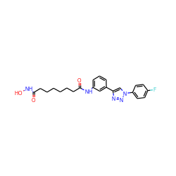 O=C(CCCCCCC(=O)Nc1cccc(-c2cn(-c3ccc(F)cc3)nn2)c1)NO ZINC000049069924