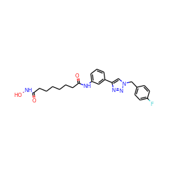 O=C(CCCCCCC(=O)Nc1cccc(-c2cn(Cc3ccc(F)cc3)nn2)c1)NO ZINC000029069744