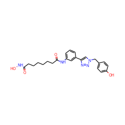 O=C(CCCCCCC(=O)Nc1cccc(-c2cn(Cc3ccc(O)cc3)nn2)c1)NO ZINC000049067063