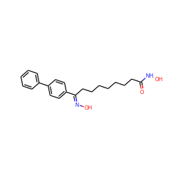 O=C(CCCCCCC/C(=N\O)c1ccc(-c2ccccc2)cc1)NO ZINC000103206866