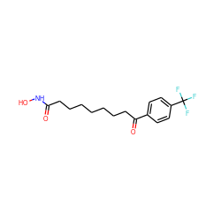 O=C(CCCCCCCC(=O)c1ccc(C(F)(F)F)cc1)NO ZINC000103206859