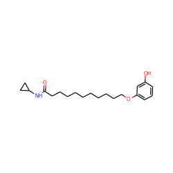 O=C(CCCCCCCCCCOc1cccc(O)c1)NC1CC1 ZINC000013676020