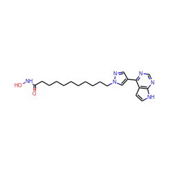 O=C(CCCCCCCCCCn1cc(-c2ncnc3[nH]ccc23)cn1)NO ZINC001772584404